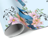 Blauwe Jay Lente Bloemen Cadeaupapier (Rol Hoek)