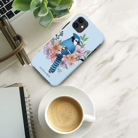 Blauwe Jay Lente Bloemen Case-Mate iPhone Case