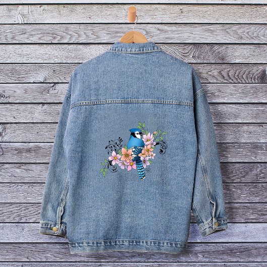 Blauwe Jay Lente Bloemen Denim Jacket