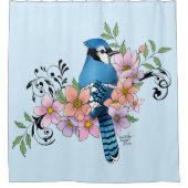Blauwe Jay Lente Bloemen Douchegordijn (Voorkant)