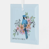 Blauwe Jay Lente Bloemen Glas Ornament (Voorkant links)