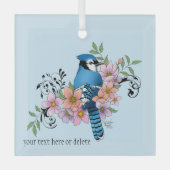 Blauwe Jay Lente Bloemen Glas Ornament (Voorkant)