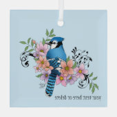 Blauwe Jay Lente Bloemen Glas Ornament (Achterkant)