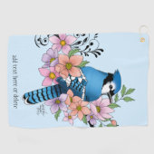 Blauwe Jay Lente Bloemen Golfhanddoek (Horizontaal)