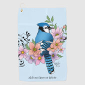 Blauwe Jay Lente Bloemen Golfhanddoek (Voorkant)