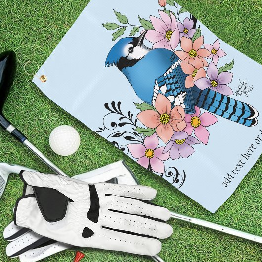 Blauwe Jay Lente Bloemen Golfhanddoek