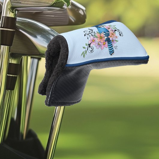 Blauwe Jay Lente Bloemen Golfheadcover