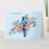 Blauwe Jay Lente Bloemen Kaart (Voorkant)