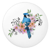 Blauwe Jay Lente Bloemen Keramische Knop (Voorkant)