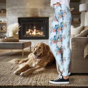 Blauwe Jay Lente Bloemen Leggings