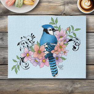 Blauwe Jay Lente Bloemen Legpuzzel