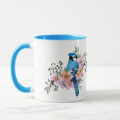 Blauwe Jay Lente Bloemen Mok (Links)