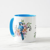 Blauwe Jay Lente Bloemen Mok (Voorkant links)