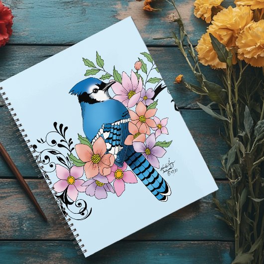 Blauwe Jay Lente Bloemen Planner