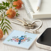 Blauwe Jay Lente Bloemen Sleutelhanger (Voorkant Rechts)