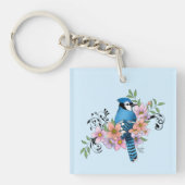 Blauwe Jay Lente Bloemen Sleutelhanger (Voorkant)