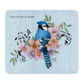 Blauwe Jay Lente Bloemen Snijplank (Voorkant)