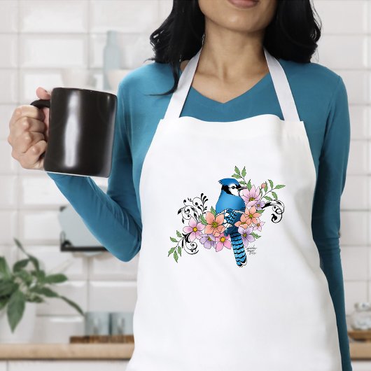 Blauwe Jay Lente Bloemen Standaard Schort