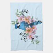 Blauwe Jay Lente Bloemen Theedoek (Verticaal)