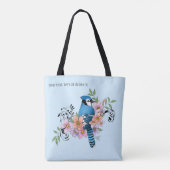 Blauwe Jay Lente Bloemen Tote Bag (Achterkant)