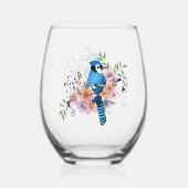 Blauwe Jay Lente Bloemen Wijnglas Zonder Voet (Achterkant)