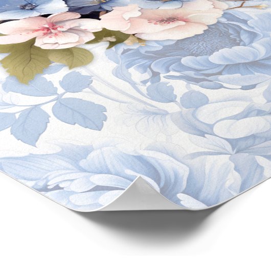 Blauwe Jay met Korenbloem Blauw & Blush Roze Bloem Poster (Hoek)