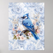 Blauwe Jay met Korenbloem Blauw & Blush Roze Bloem Poster (Voorkant)
