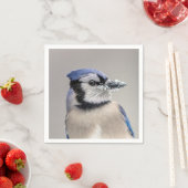 Blauwe jay met sneeuw op z'n bek servetten (Insitu)