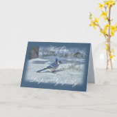 Blauwe Jay Navy randen - elke gelegenheid aanpasse Kaart (Gele Bloem)