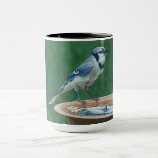 Blauwe Jay op Vogelbad Vogelfotografie 15oz Koffie Mok (Midden)