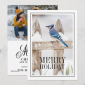 Blauwe Jay Perched op Snowy Fence Feestdagenkaart (Voorkant / Achterkant)