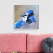Blauwe jay-schildering - Oorspronkelijke vogelkuns Canvas Afdruk (Insitu (Woonkamer))