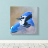 Blauwe jay-schildering - Oorspronkelijke vogelkuns Canvas Afdruk (Insitu (Houten vloer))