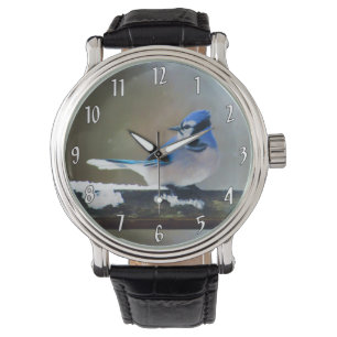 Blauwe jay-schildering - Oorspronkelijke vogelkuns Horloge