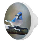 Blauwe jay-schildering - Oorspronkelijke vogelkuns Keramische Knop (Rechts)