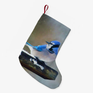 Blauwe jay-schildering - Oorspronkelijke vogelkuns Kleine Kerstsok