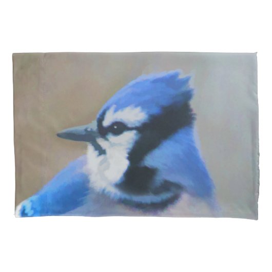Blauwe jay-schildering - Oorspronkelijke vogelkuns Kussensloop (Voorkant)