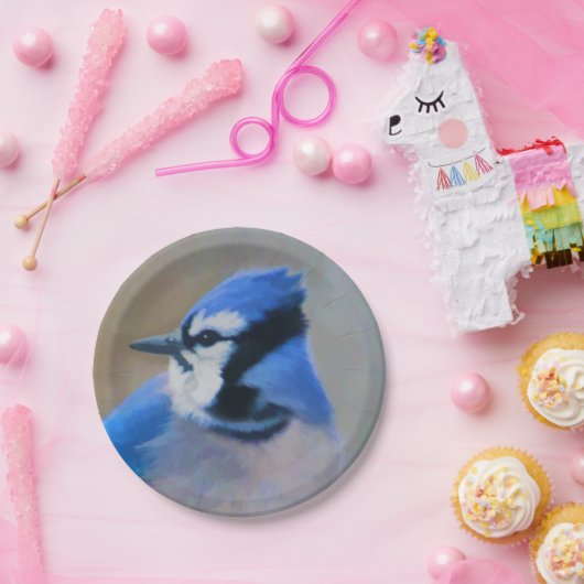Blauwe jay-schildering - Oorspronkelijke vogelkuns Papieren Bordje (Feest)