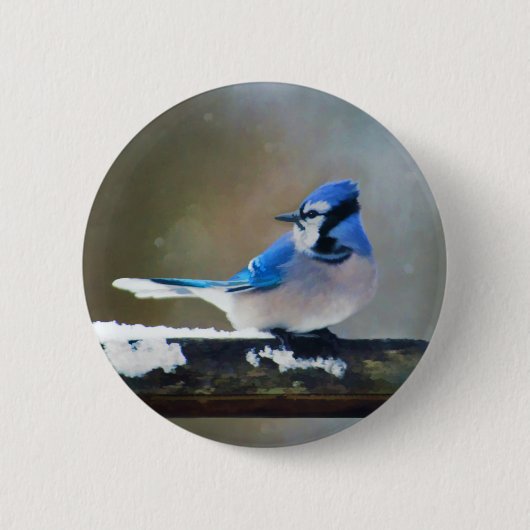 Blauwe jay-schildering - Oorspronkelijke vogelkuns Ronde Button 5,7 Cm (Voorkant)