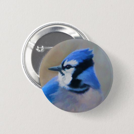 Blauwe jay-schildering - Oorspronkelijke vogelkuns Ronde Button 5,7 Cm (Voorkant /achterkant)