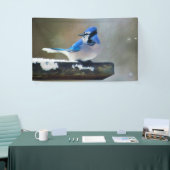 Blauwe jay-schildering - Oorspronkelijke vogelkuns Spandoek (Beurs)