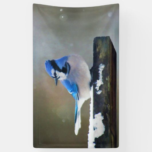 Blauwe jay-schildering - Oorspronkelijke vogelkuns Spandoek (Verticaal)