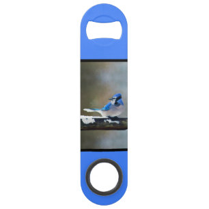 Blauwe jay-schildering - Oorspronkelijke vogelkuns Speed Flessenopener