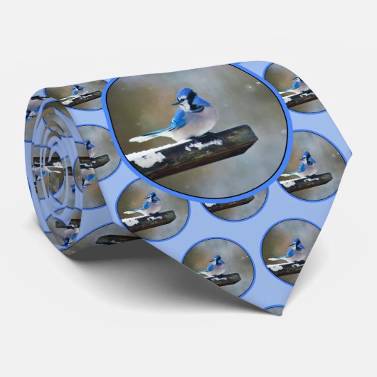 Blauwe jay-schildering - Oorspronkelijke vogelkuns Stropdas (Opgerold)