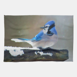 Blauwe jay-schildering - Oorspronkelijke vogelkuns Theedoek