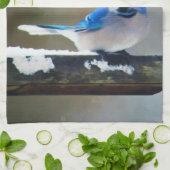 Blauwe jay-schildering - Oorspronkelijke vogelkuns Theedoek (Gevouwen)