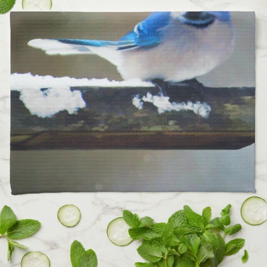 Blauwe jay-schildering - Oorspronkelijke vogelkuns Theedoek (Gevouwen)