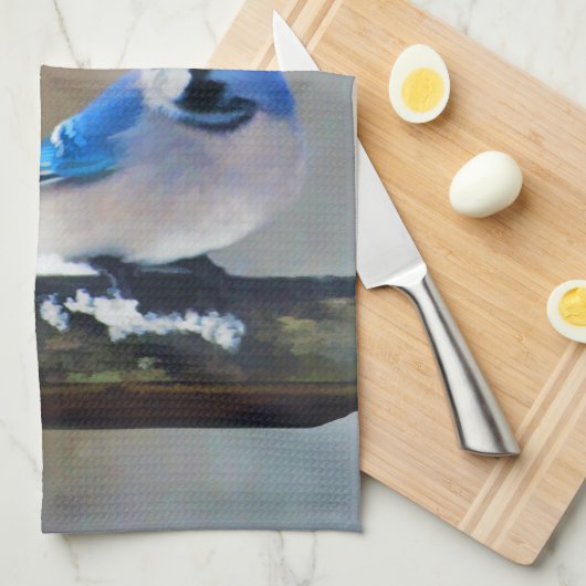 Blauwe jay-schildering - Oorspronkelijke vogelkuns Theedoek (Quarter Fold)