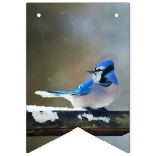 Blauwe jay-schildering - Oorspronkelijke vogelkuns Vlaggetjes