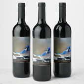 Blauwe jay-schildering - Oorspronkelijke vogelkuns Wijn Etiket (Flessen)